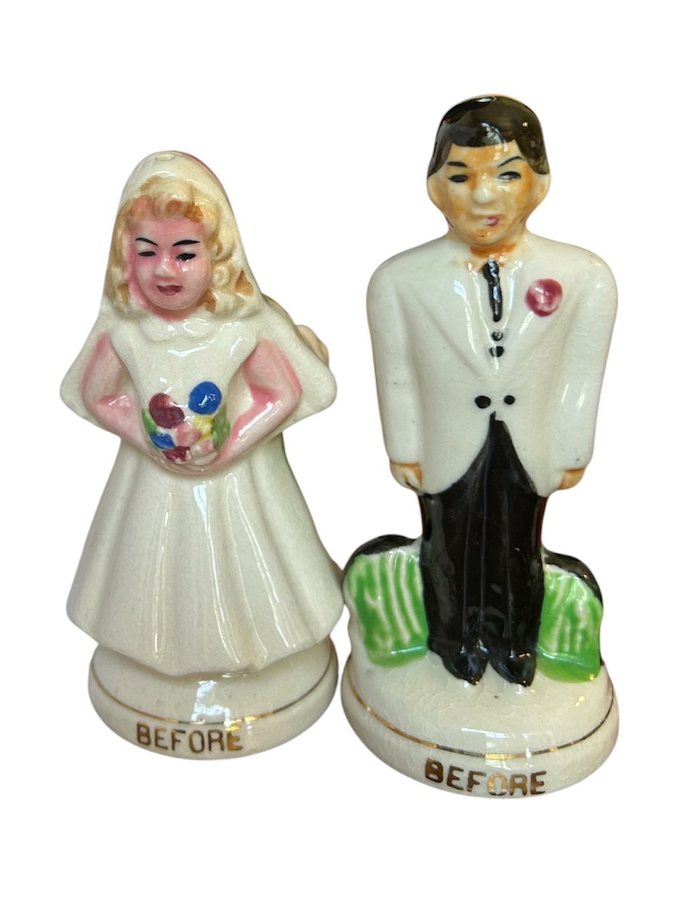 Vintage 1950’s “Before & After” Bride & Groom Salt & Pepper Shakers